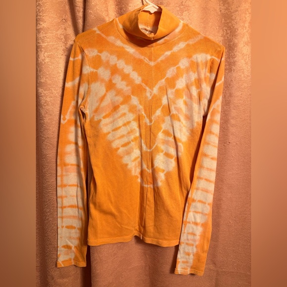 Free People Tops - Free People-Vibrant Orange Tie-Dye Turtleneck Top